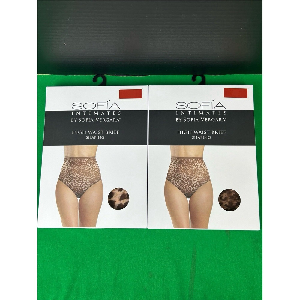 2 PK Sofia Intimates Women's High Waist Power Mesh Shaping Brief Size S Leopard